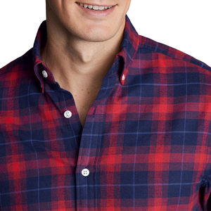 Chemise décontractée à manches longues pour homme en flanelle tissée teinte, 100 % coton brossé, boutonnée, col rabattu - Product Image 4