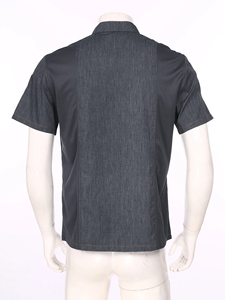 Chemise d'uniforme de serveur à manches courtes pour homme, en polyester et coton tissé, gris foncé, pour restaurant et bar, fermeture à boutons - Product Image 4