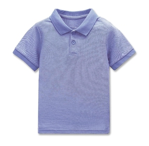 เสื้อโปโลเด็กผู้ชายสีฟ้าอ่อน ผ้าฝ้าย สำหรับชุดนักเรียนประถม แขนสั้น ผ้าถัก - Product Image 3