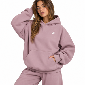 Conjunto de Sudadera con Capucha de Forro Polar Oversize de Calidad Premium para Mujer, Sudadera Casual de Invierno, Ropa de Descanso, Conjunto de Sudaderas con Capucha con Logotipo Personalizado al por Mayor - Product Image 1