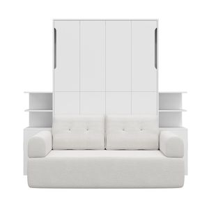 Queen Size White Wall Murphy <b>Bed</b> <b>with</b> <b>Sofa</b> and <b>Storage</b> Cabinets Space-Saving Home Office and Guest Room Furniture - Product Image 4
