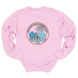 Women's <b>Pink</b> Crewneck <b>Sweatshirt</b> with Family Heritage 1938 Emblem Graphic Long Sleeve Pullover Casual Fleece Fashion Top - Product Image 1