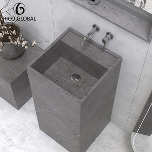 Vasque de salle de bain carrée RICO GLOBAL, design minimaliste, finition foncée, drain en acier inoxydable - Product Image 5