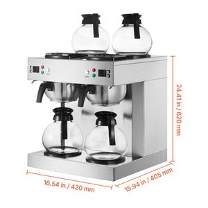 Macchina per Caffè Americano Commerciale da 24 Tazze con 4 Caraffe in Vetro e 4 Piastre Riscaldanti per Decanter, in Acciaio Inox, Spina UK, per Hotel - Product Image 2