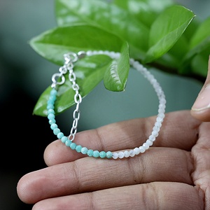 Natural Rainbow Moonstone & Amazonite Faceted <b>Beaded</b> <b>Bracelet</b> Adjustable 925 Sterling Silver Chain Gemstone <b>Bracelet</b> for Women - Product Image 5