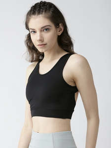 Women's Black Reversible Beaded Mesh High Support Yoga <b>Comfort</b> Bra - Product Image 4