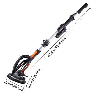 Ponceuse à cloisons sèches 800W avec moteur sans balais, vitesse variable 1000-2300 tr/min, pliable pour plafonds et murs - Product Image 5