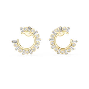 Pendientes de Aro con Moissanita en Tono Dorado, Plata de Ley 925, Diseño Geométrico, Tipo Clip, para Fiestas - Product Image 2
