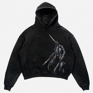 เสื้อฮู้ดดี้โอเวอร์ไซส์แบบยูนิเซ็กซ์ พิมพ์โลโก้เองได้ สีดำล้างสี ผ้าคอตตอนหนานุ่ม สไตล์สตรีทแวร์ เสื้อกันหนาว น้ำหนัก 370 กรัม - Product Image 6