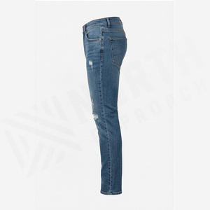 Jean en denim déchiré coupe droite pour homme, taille haute, coupe slim, en coton, délavé, style décontracté, idéal pour le printemps - Product Image 3