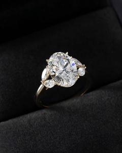 Luxury Oval Diamond Ring Marquise and Round Side <b>Stones</b> Yellow Gold Elegant Engagement & Wedding Ring for Women Fine Jewelry - Product Image 1