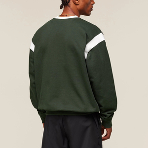 Sudadera de Hombre Verde con Mangas Raglán, Cuello Redondo, Bloques de Color, Estilo Casual, Corte Holgado, Tejida, 100% Algodón, para Otoño - Product Image 3