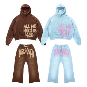 <b>Vintage</b> Winter Pullover Sweat Suit Men Custom Printing Cropped Oversized 100% Cotton Sun Faded Look <b>French</b> Terry for Men - Product Image 2