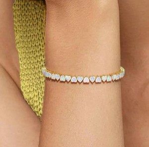 Heart Shape Ethiopian Opal Charm Bracelet in Sterling Silver Gold Plated Elegant <b>Fire</b> Opal Gemstone Luxury Jewelry Women - Product Image 4