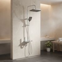 Ensemble de robinetterie de douche moderne en aluminium brossé à 4 fonctions avec jet de pluie et jet direct