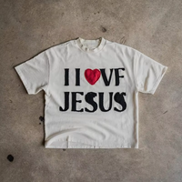 Camiseta Gráfica Cristiana para Hombre, Oversize, de Algodón, con Estampado Puff y Bordado 'I Love Jesus', Estilo Vintage, Streetwear, con Logotipo Personalizado