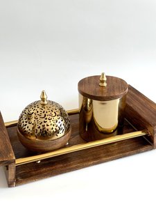 Plateau de service en bois de luxe personnalisé avec poignée dorée, décoration islamique pour la maison, pour les dattes du Ramadan, table de réunion arabe - Product Image 3