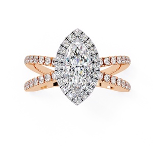 Anillo de Diamante Cultivado en Laboratorio de 1 Quilate con Corte Marquesa de la Mejor Calidad, con Piedras Laterales Redondas, Oro Sólido de 14K, Joyería Fina para Compromiso - Product Image 1