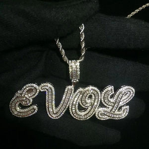 Collar con Colgante de Plata 925 con Baño de Rodio, Estilo Hip Hop, Letra con Moissanita de Corte Ovalado, con Dije, para Regalo Unisex en Fiestas - Product Image 5