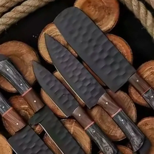 Ensemble de couteaux en acier carbone de qualité supérieure, 5 pièces, lame noire, manche en bois, ambidextre, 67 couches, couteaux de chef durables - Product Image 3