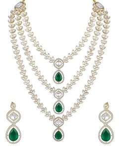 Classic Blue Zinc Plated Layered Long Necklace Earring & Headpiece Set Imitation Pearl Pear Cut Stones for Women Wedding Jewelry - Product Image 4