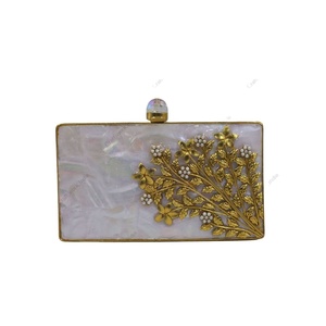 Mother of Pearl <b>Clutch</b> with Gold Floral Branch Metalwork Pearl Detailing Luxury Evening <b>Bag</b> <b>for</b> Bridal <b>Wedding</b> Party - Product Image 1