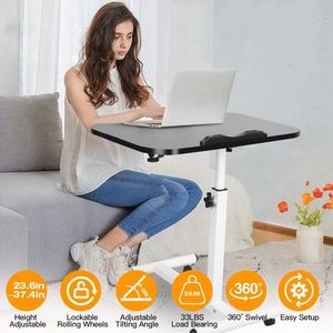 Nero pieghevole scrivania a casa ufficio 90 ° Tiltable rotolamento del Computer portatile ruote da tavolo regolabile in altezza comodino - Product Image 3