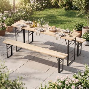 Table de pique-nique pliante 3 pièces de 70 pouces avec bancs, ensemble de camping et de jardin portable en bois de sapin pour 6 personnes - Product Image 2