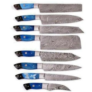 Juego de Cuchillos de Cocina Damasco de 8 Piezas, Forjados a Mano, Cuchillo de Chef, Santoku, Cuchillo para Trinchar, Cuchillo Multiusos, Cuchillos para Pelar con Mango de Madera Azul, OEM ODM - Product Image 1