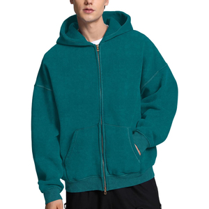 Dernière Tendance : Sweat à Capuche Zippé Vert Oversize pour Homme, Manches Raglan, Uni, Décontracté, avec Poches, Grammage Lourd, OEM - Product Image 1