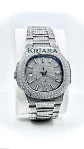 Premium Quality Stainless Steel Silver Luxury Analog <b>Watch</b> Glass Moissanite Diamond Inlay Mechanical Auto Movement Stylish - Product Image 6