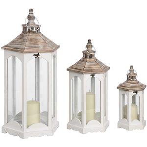 ชุดเชิงเทียนไม้ทรงหกเหลี่ยมสไตล์บ้านไร่ พร้อมแผงกระจกโค้งตกแต่ง - Product Image 1