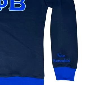 เสื้อสเวตเชิ้ตคอกลมลำลองลาย Zeta Phi Beta Z Phi B ของชมรมหญิงกรีกแบบกำหนดเอง พร้อมขอบสีน้ำเงินเข้มสำหรับใส่ในฤดูหนาว - Product Image 3