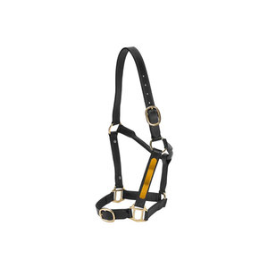 Harnais de cheval en cuir noir avec boucles dorées et sangles réglables pour l'équitation - Product Image 1