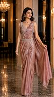Sari en soie rose brodé, infroissable et anti-humidité, robe traditionnelle pour mariage et fête