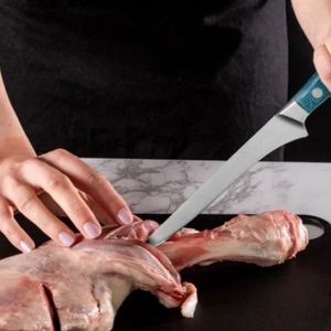 Couteaux à désosser courbés vert sarcelle avec manche fin argenté et triple rivet pour la désossure de volaille et la préparation culinaire - Product Image 5