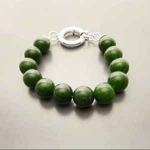 Bracelet en agate verte avec fermoir à ressort en argent sterling, perles de pierres précieuses véritables de 10 mm, bijoux en pierres vertes - Product Image 1