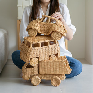 Vehículos de mimbre hechos a mano para bebés, juegos de juguetes de imitación, minicamión ecológico, juguetes para niños - Product Image 5
