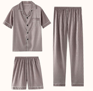 Conjunto de Pijama de Seda de 3 Piezas para Hombre, Manga Corta, Color Sólido, Ropa de Dormir de Satén con Bolsillo, Ropa Casual de Verano - Product Image 6