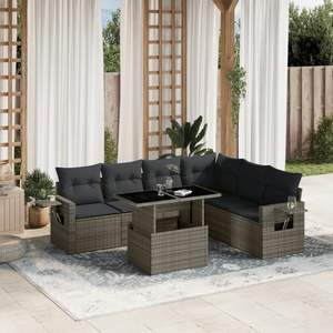 Ensemble de canapés de jardin en rotin gris PE avec structure en acier thermolaqué et verre trempé, mobilier d'extérieur haut de gamme - Product Image 1
