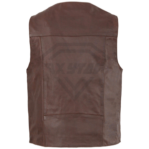 Mens <b>Brown</b> Leather Motorcycle <b>Vest</b> Snap Front Biker Riding Waistcoat Custom Wholesale Manufacturer Direct Quality Apparel - Product Image 4
