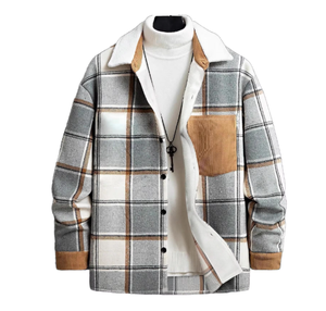 2025 New European American <b>Mens</b> Plaid <b>Shirt</b> Bomber Jacket Casual Button Fleece Lined Eco-Friendly <b>Winter</b> Turn Collar Long Front - Product Image 3