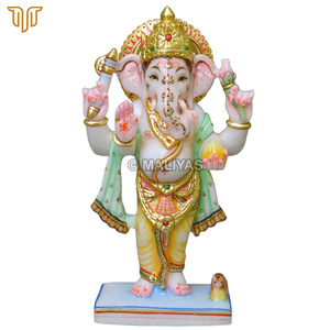 Pequeña Estatua de Ganesha de Mármol Puro |   Ídolo del Dios Ganesha Hecho a Mano |   Murti de Ganpati de Mármol Premium para Templo en Casa - 12 Pulgadas - Product Image 2