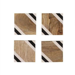 Resin & Wood Square <b>Coasters</b> Set with Black White Stripe Design Modern Non-Slip Mats Eco-Friendly & Durable <b>for</b> <b>Drinks</b> - Product Image 3