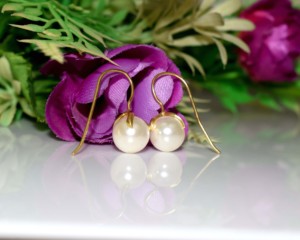 Classic Gold Plated Silver Freshwater Pearl Round Drop <b>Earrings</b> for Women Wedding Everyday Wear Bezel Setting - Product Image 6