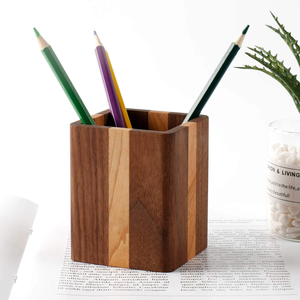 Porte-crayons multifonctionnel moderne et écologique pour le bureau, la maison et l'école, en bois massif naturel, design simple, à fentes individuelles - Product Image 3