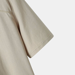 T-shirt décontracté pour homme à col rond et manches courtes, beige, avec coutures diagonales, poignets retroussés, coupe classique, 100 % coton, séchage rapide, imprimé lettres - Product Image 4
