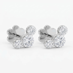 925 Sterling Silver Bezel Setting Triple Stone <b>Stud</b> Earrings Rhodium Plated for Engagement Wedding Gift <b>Cartilage</b> Helix Ear - Product Image 2