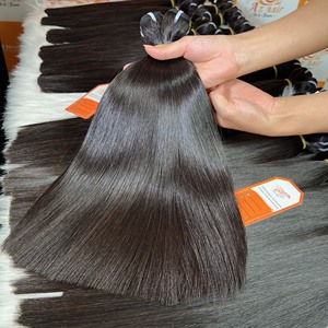 Extensiones de cabello humano virgen vietnamita, extensiones de cabello humano de trama dibujada doble súper de grado 12A, Color negro recto de hueso - Product Image 2