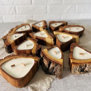 Ensemble de porte-bougies en bois rustique fait main, bois naturel, décoration d'intérieur - Product Image 1